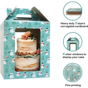 2 Pack Kuu De Fun Tall Christmas 3-Tiered Cardboard Cake Box Blue 10x10x12 Inch